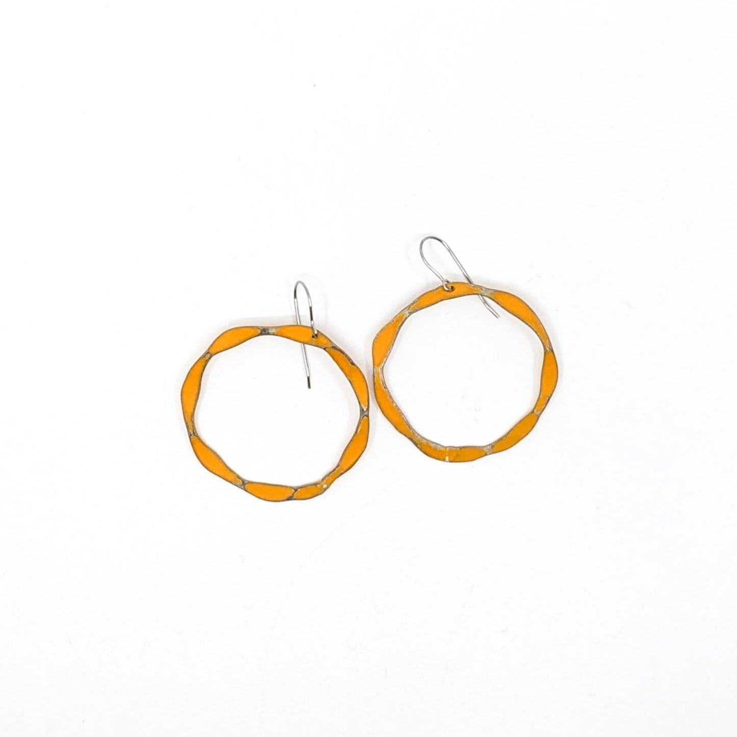 Forged Circle, Orange Earrings