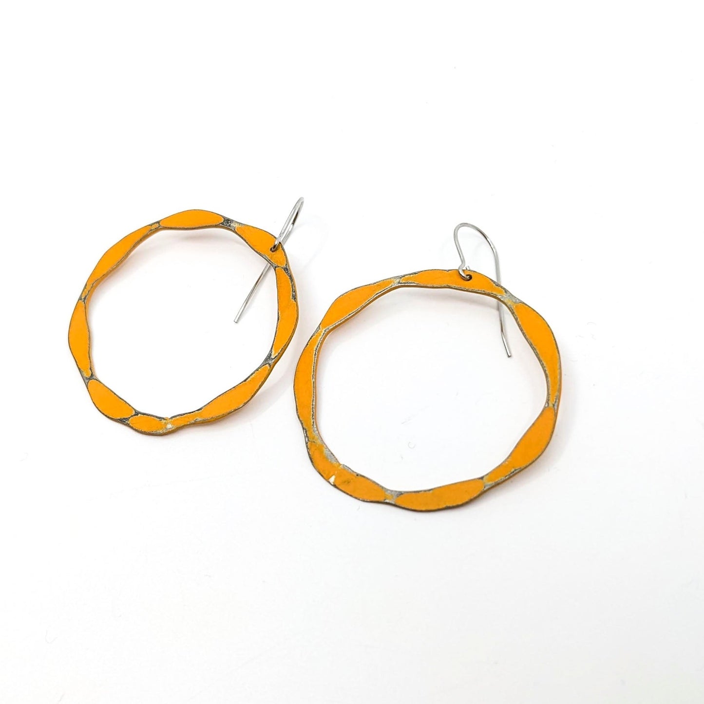 Forged Circle, Orange Earrings