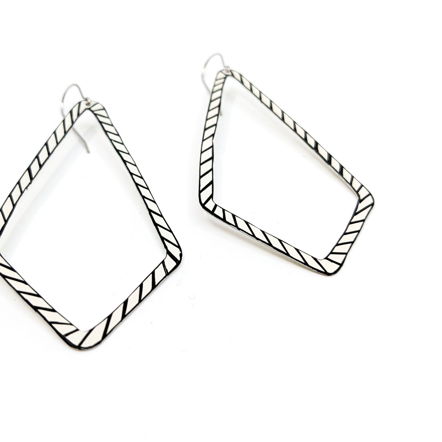 Diamond Shape Black and White Lines Earrings