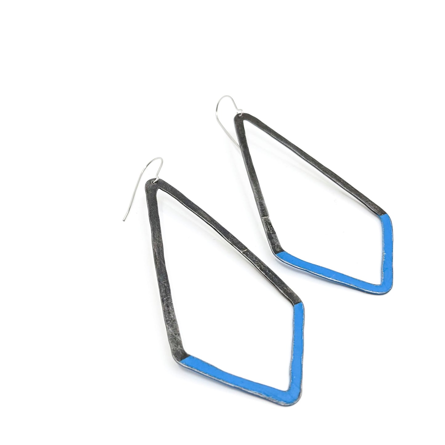 Steel and Dark Blue Diamond Shaped Earrings