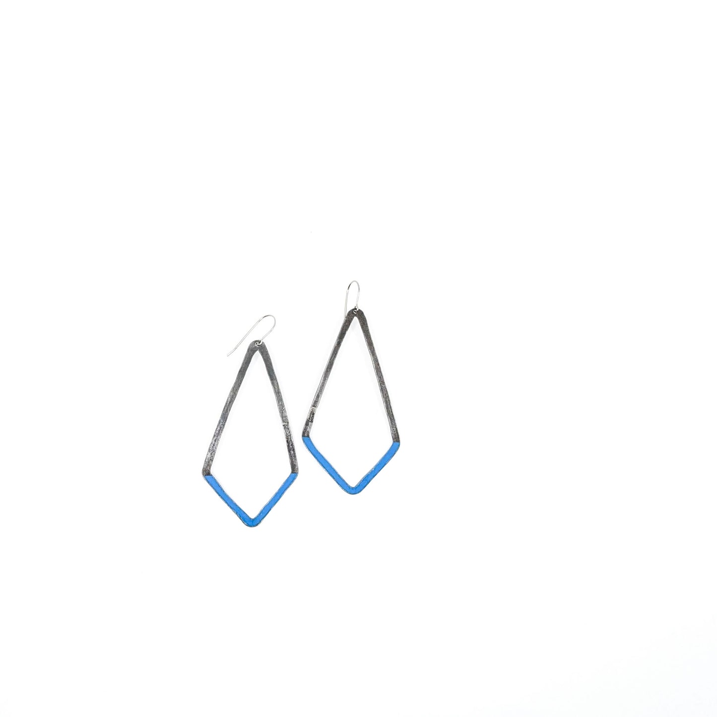 Steel and Dark Blue Diamond Shaped Earrings