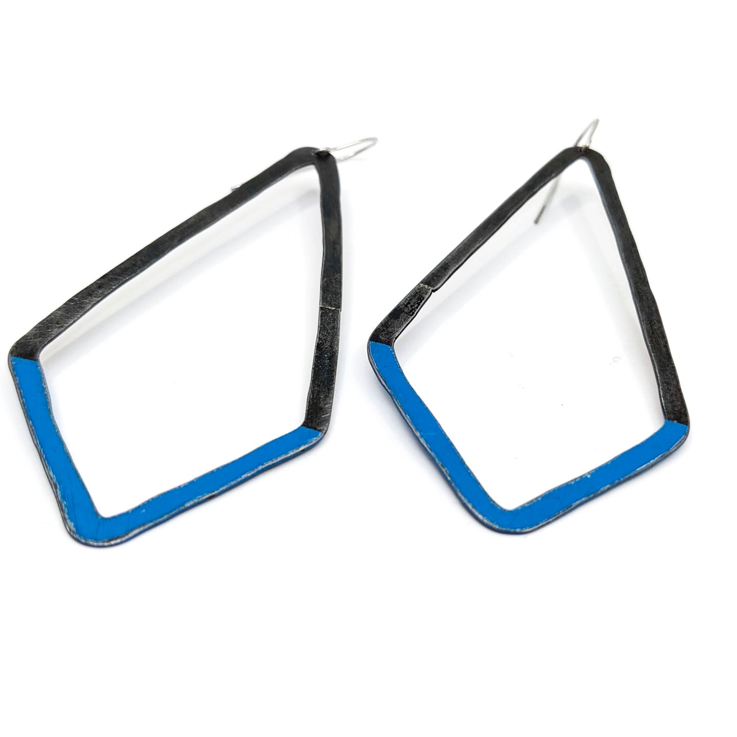 Steel and Dark Blue Diamond Shaped Earrings