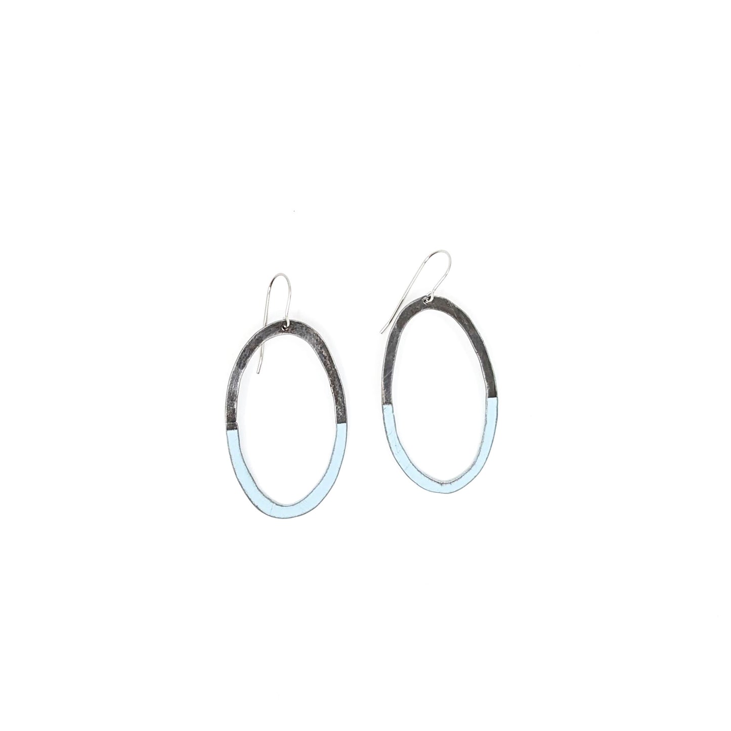 Steel and Light Blue Diamond Oval Earrings