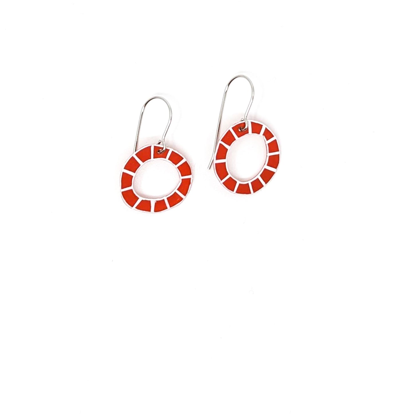 Small Red Circle with White Lines Earrings