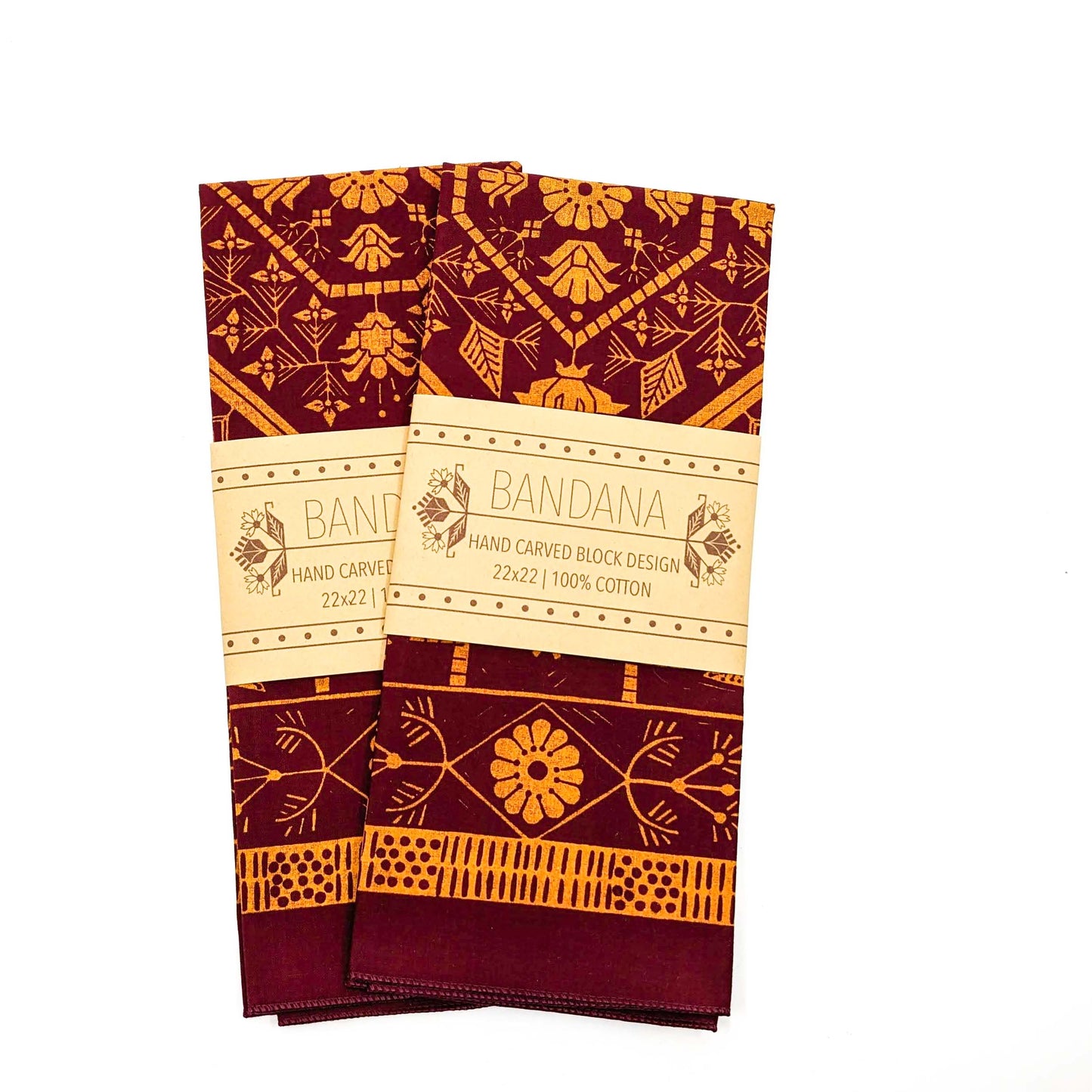 Geo Medallion Bandana, Gold Ink on Burgundy