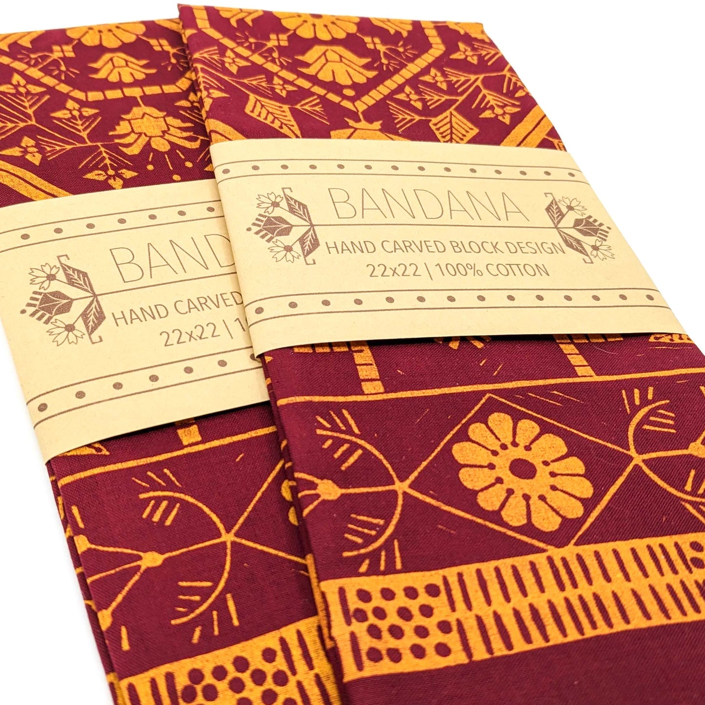 Geo Medallion Bandana, Gold Ink on Burgundy