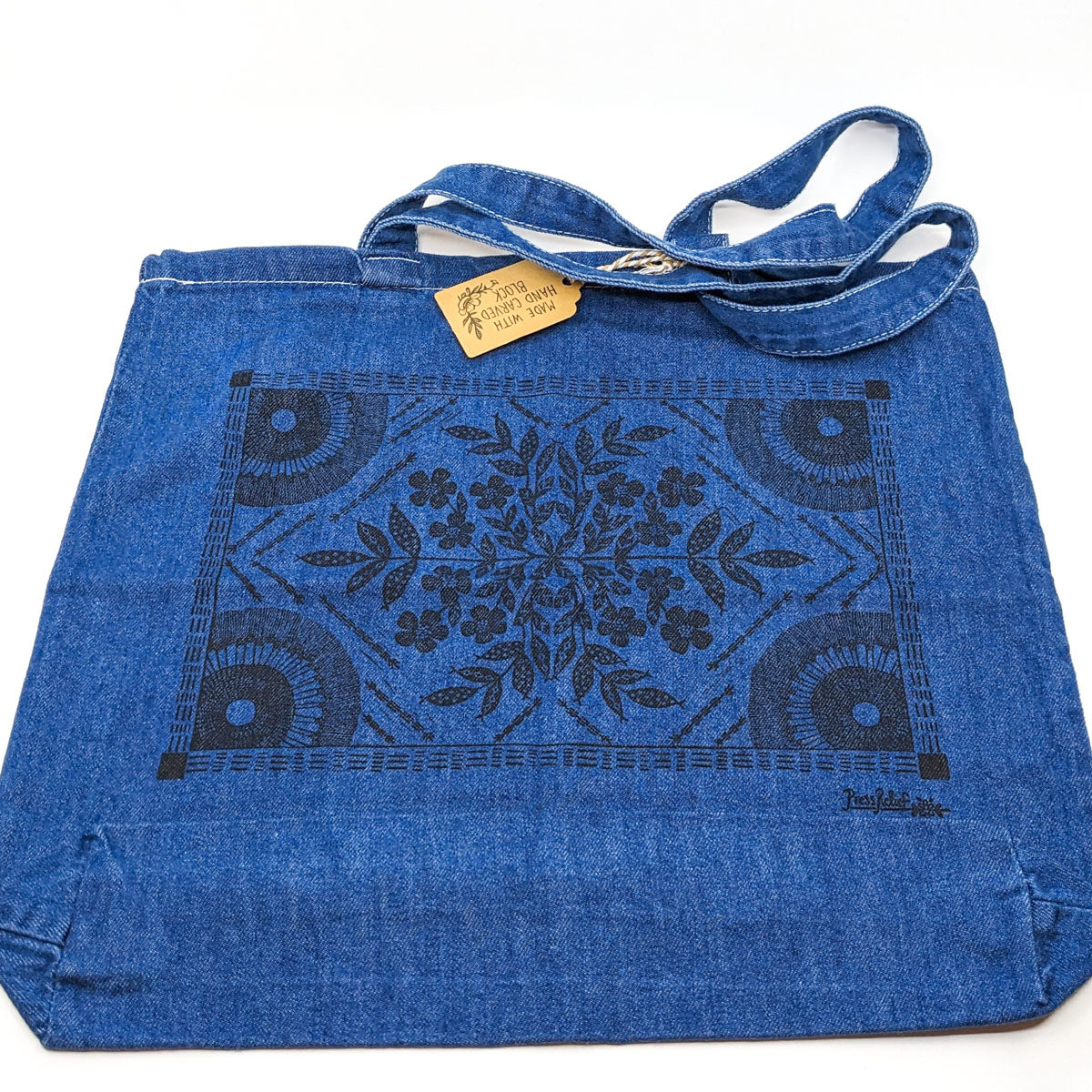 Geo Flower Denim Tote