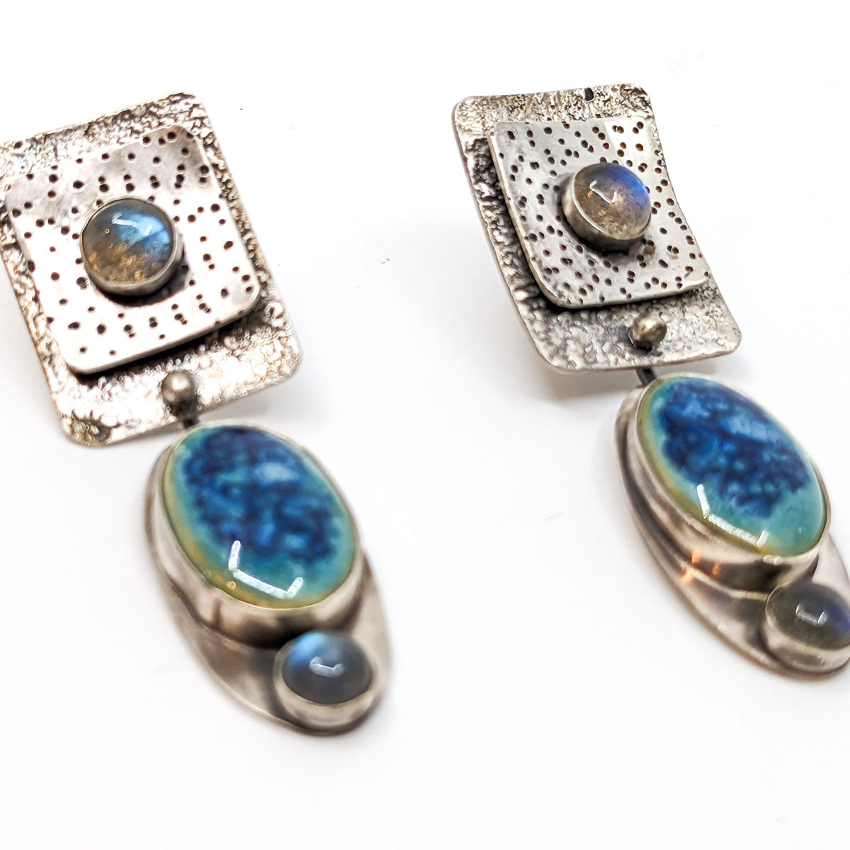 Turquoise, Cobalt, and Labradorite Earrings