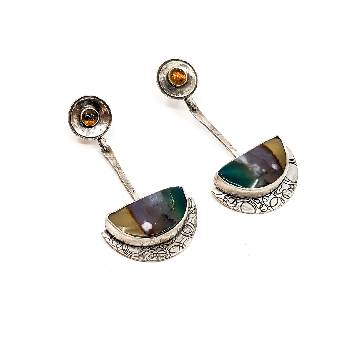 Opalized Wood and Tourmaile Earrings