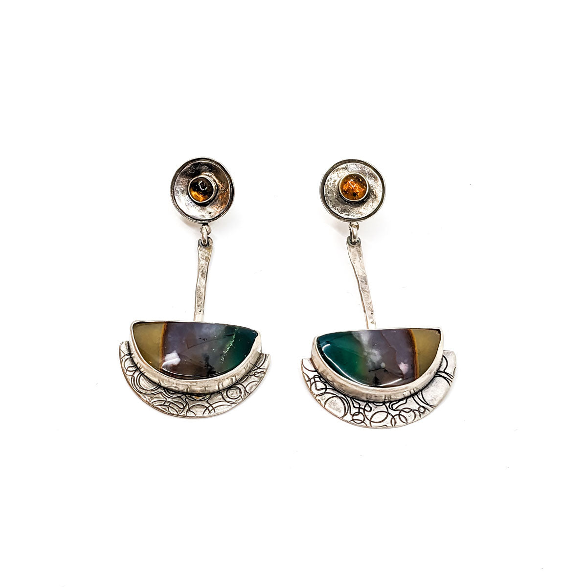Opalized Wood and Tourmaile Earrings
