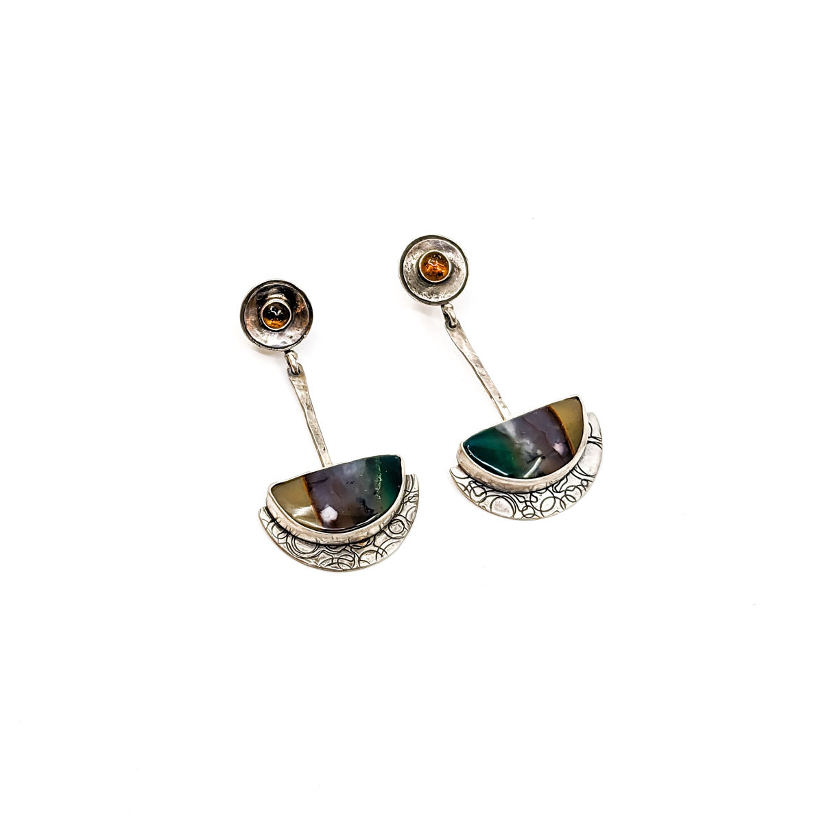 Opalized Wood and Tourmaile Earrings
