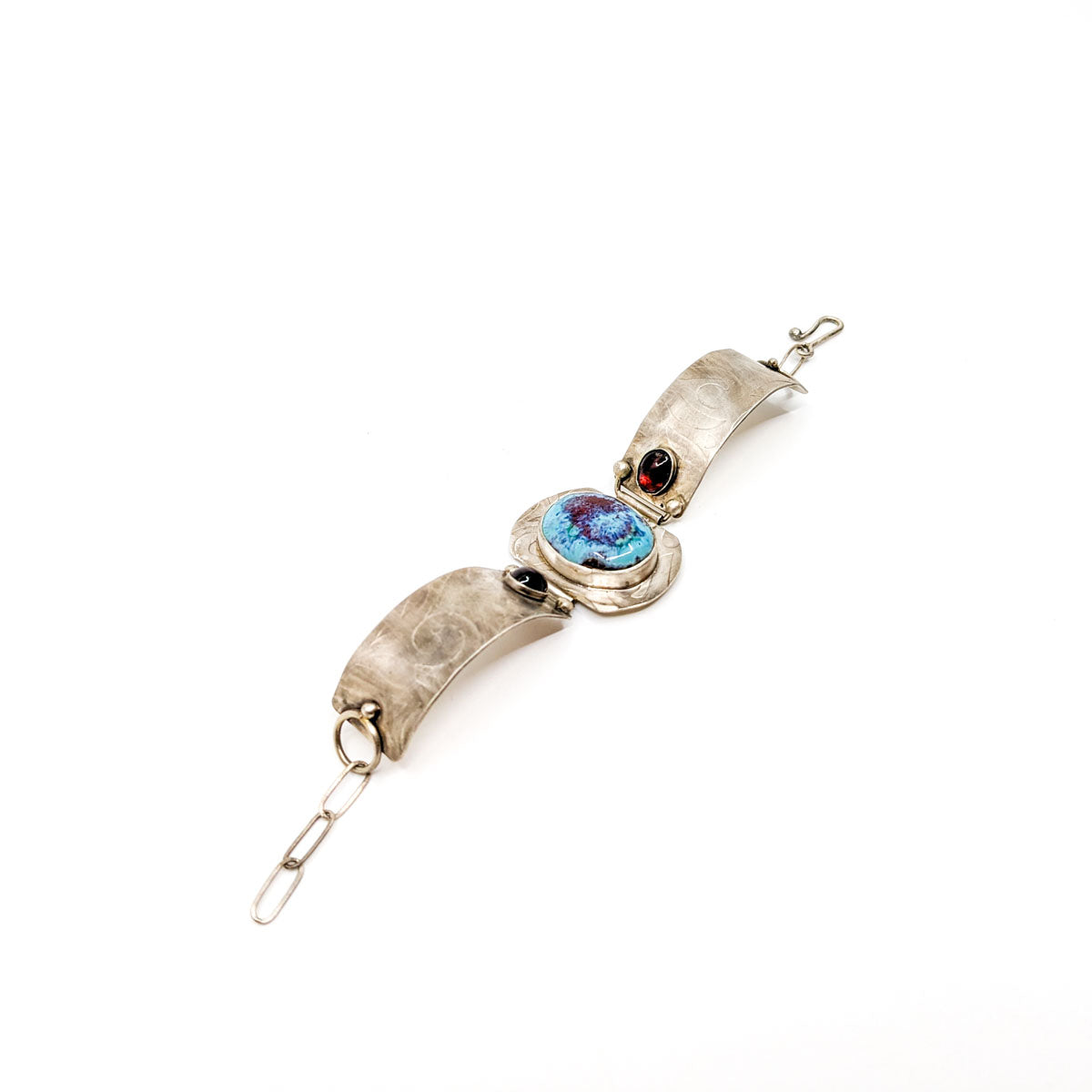 Multi-Fired Blue/Red Pottery, Garnets Bracelet