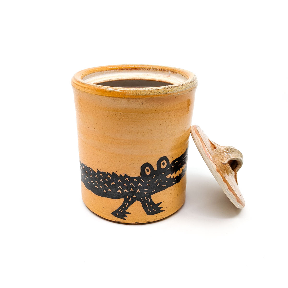 Lidded Jar with Gator and Bird