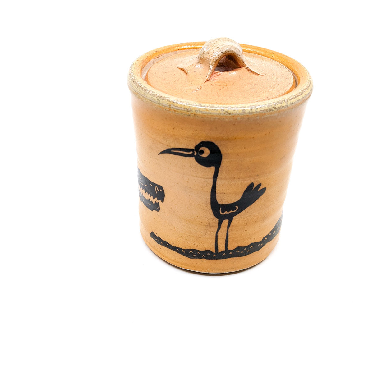 Lidded Jar with Gator and Bird