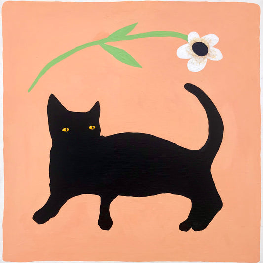 Black Cat with Flower- Print