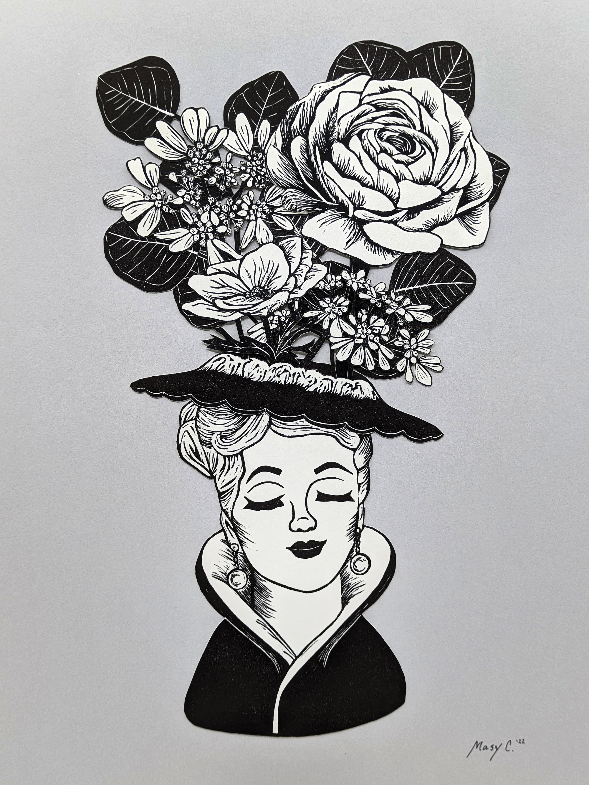 Lady Head Vase- Original Collage