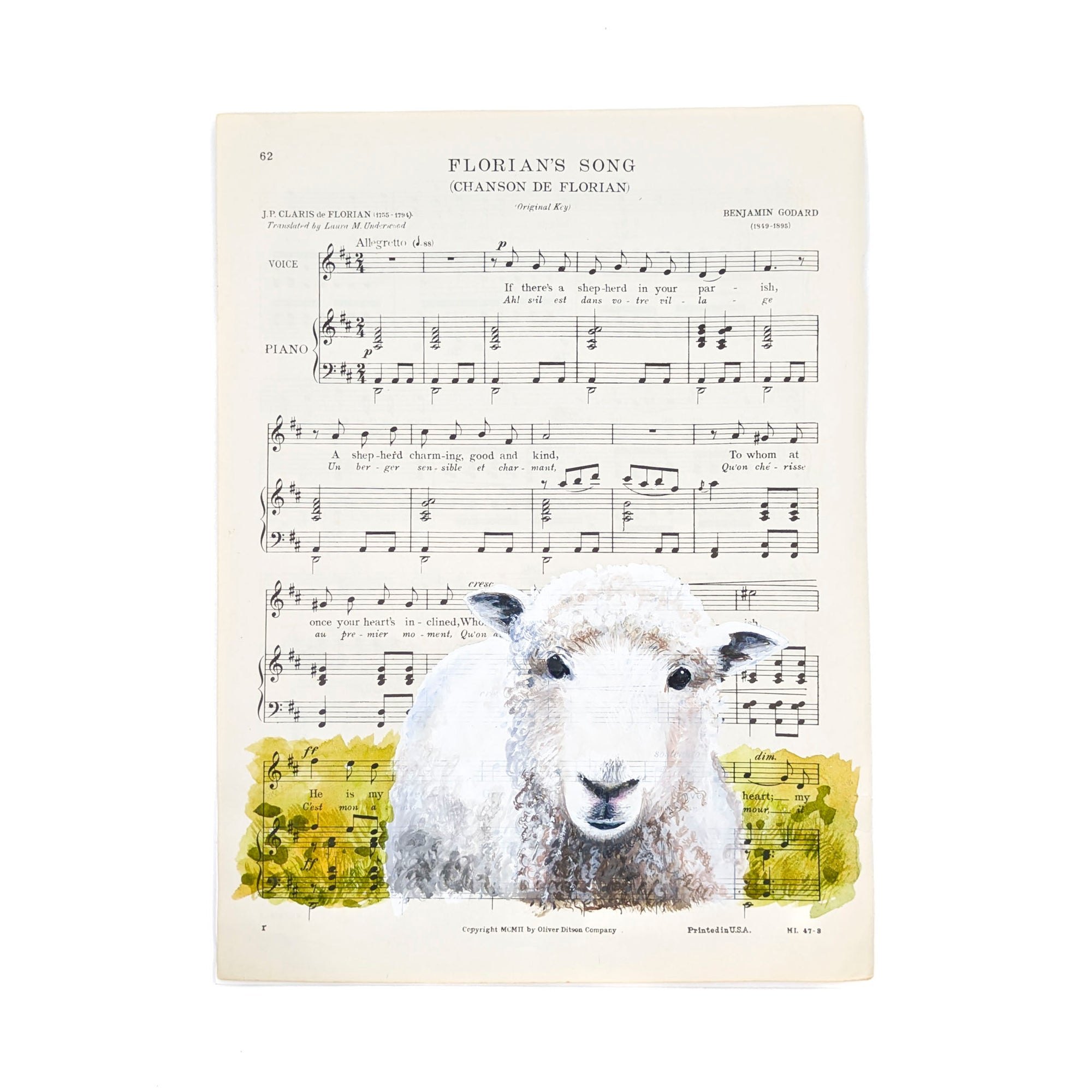Original Lamb Painting on Vintage Sheet Music