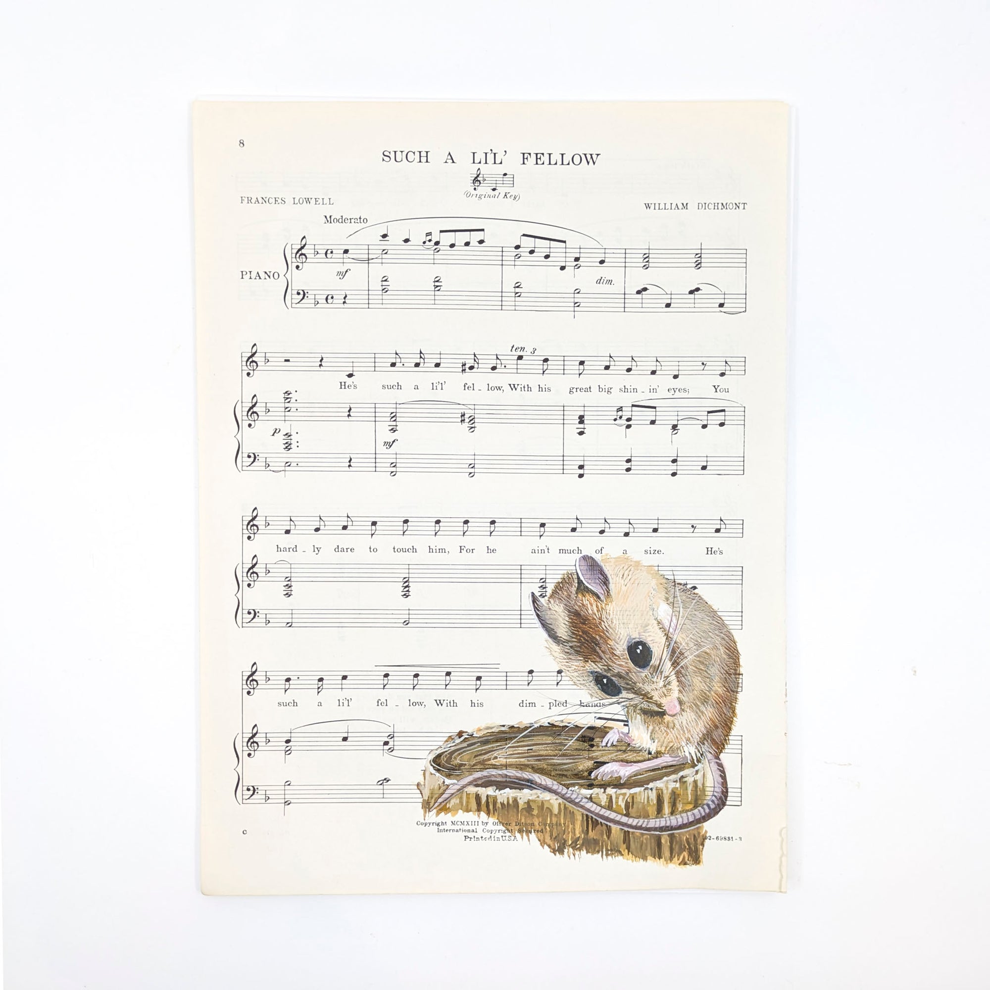 Original Mouse Painting on Vintage Sheet Music