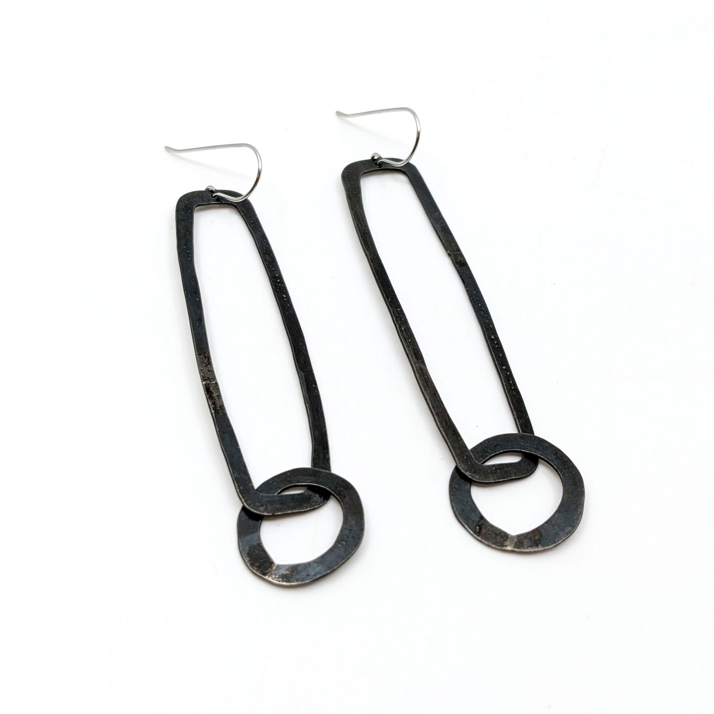 Rectangle/ Circle Gun-blue Earrings
