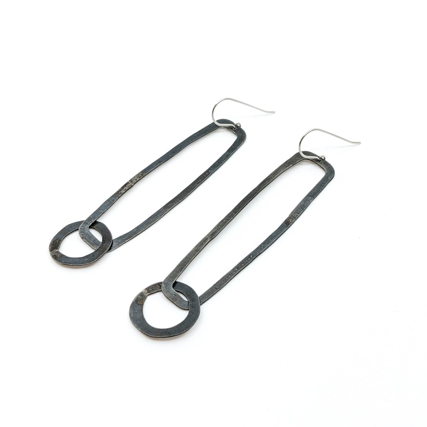 Rectangle/ Circle Gun-blue Earrings
