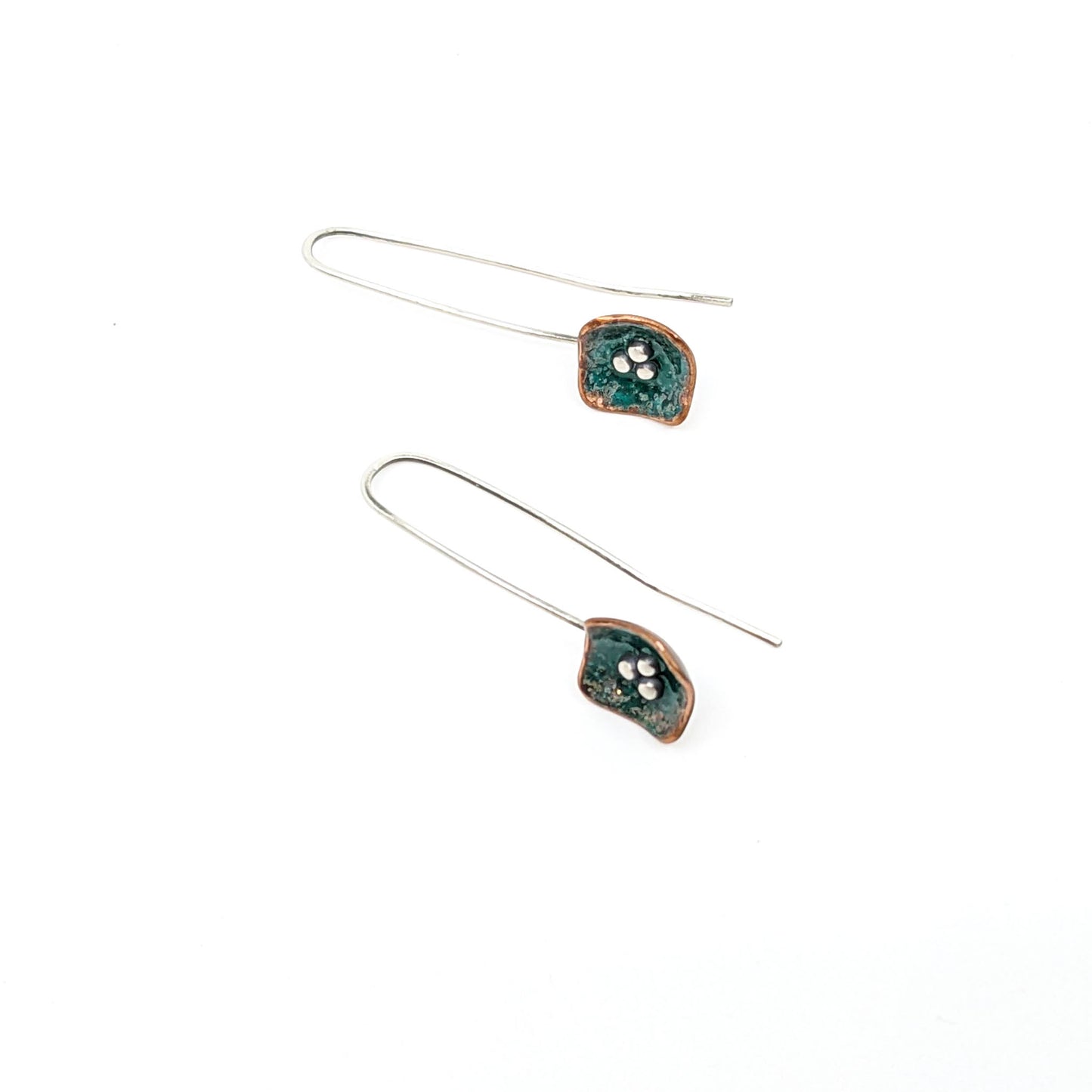 Square Pod Earrings with Emerald Enameling-ASPER07CS