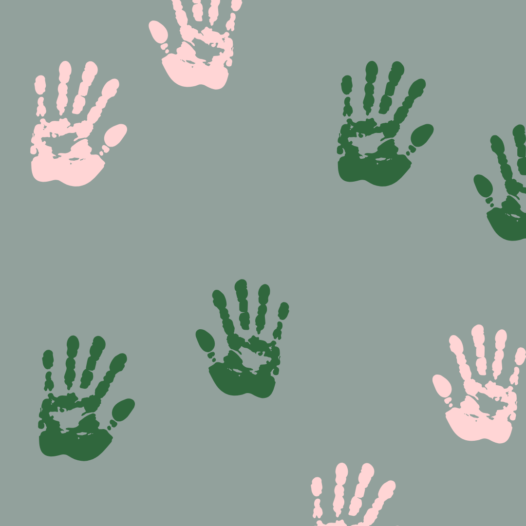 Illustration of kids handprints in pink and green