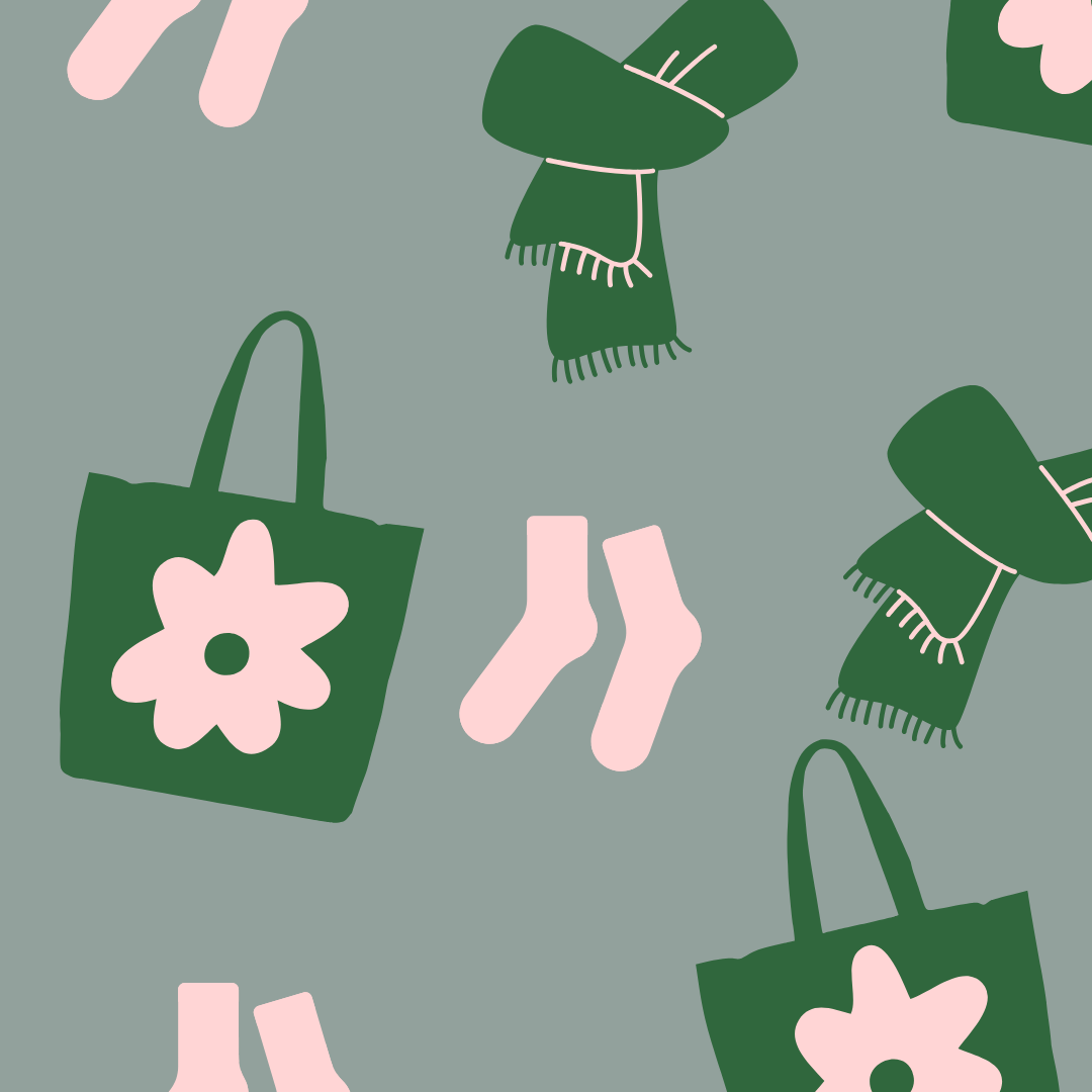 Illustration of fashion accessories from Visual Index in pink and green