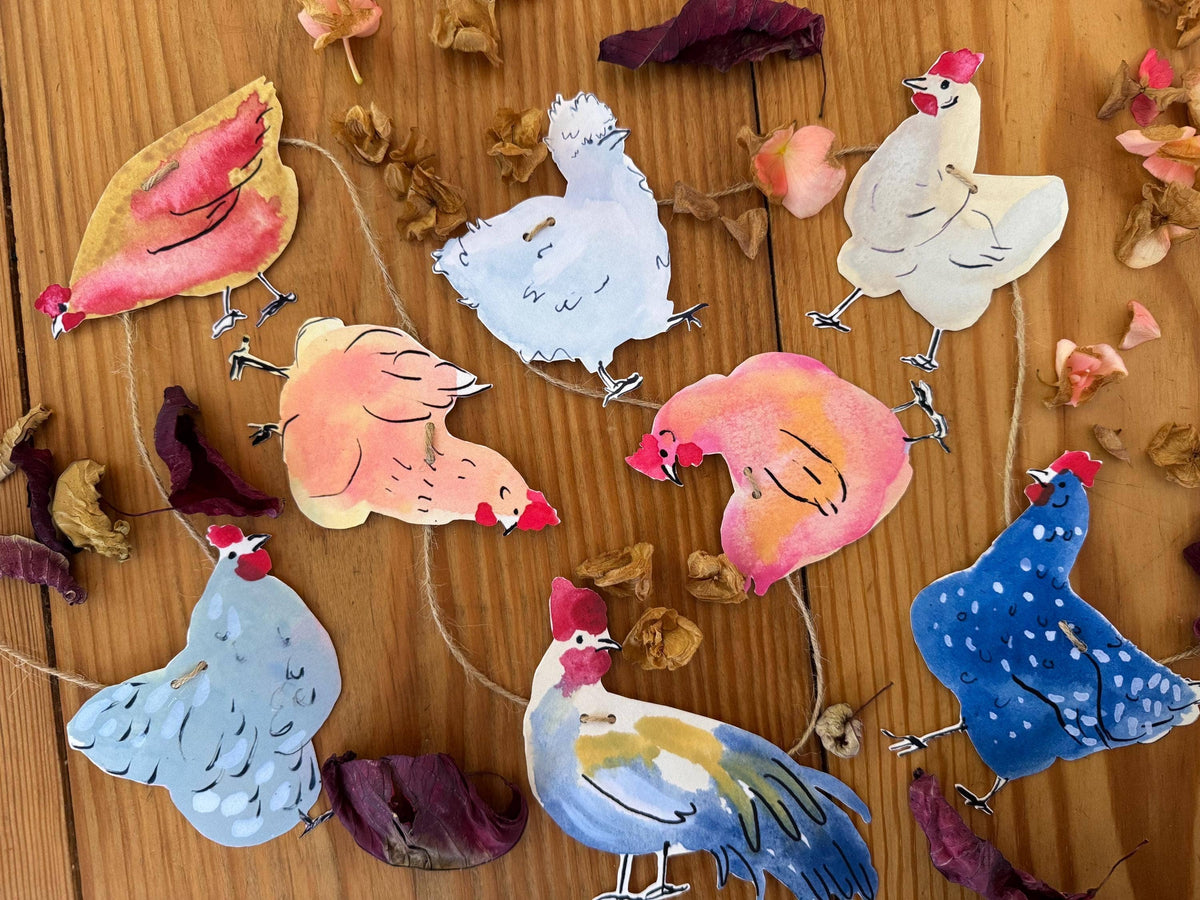 Chicken garland - Illustrated paper garland, Nature Lover Bunting