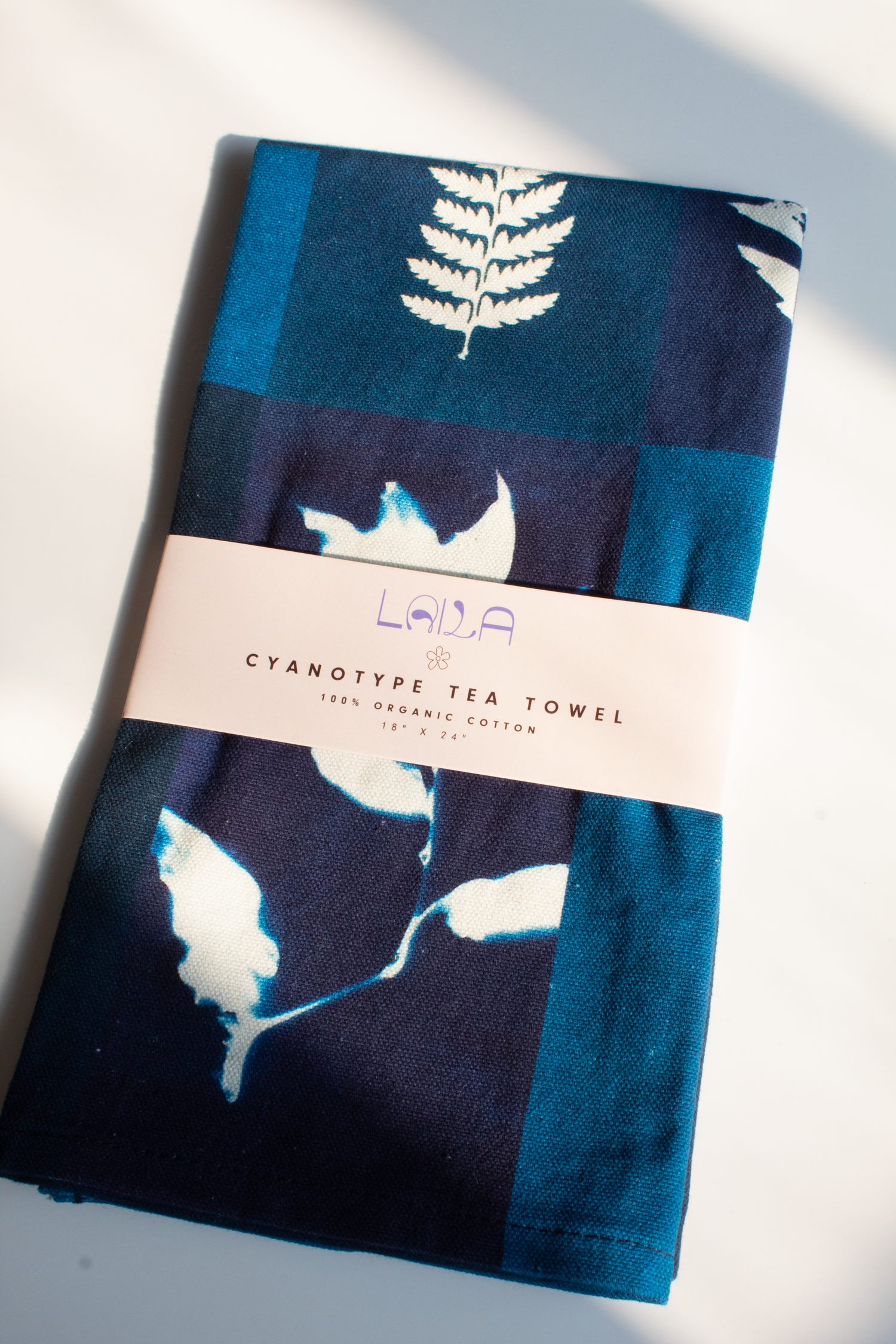 Cyanotype Flower Plant Patchwork Organic Cotton Tea Towel