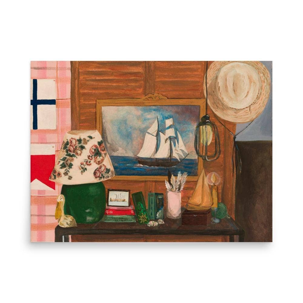 Retro Beach House art print, coastal wall art, nautical art: 8″×10″