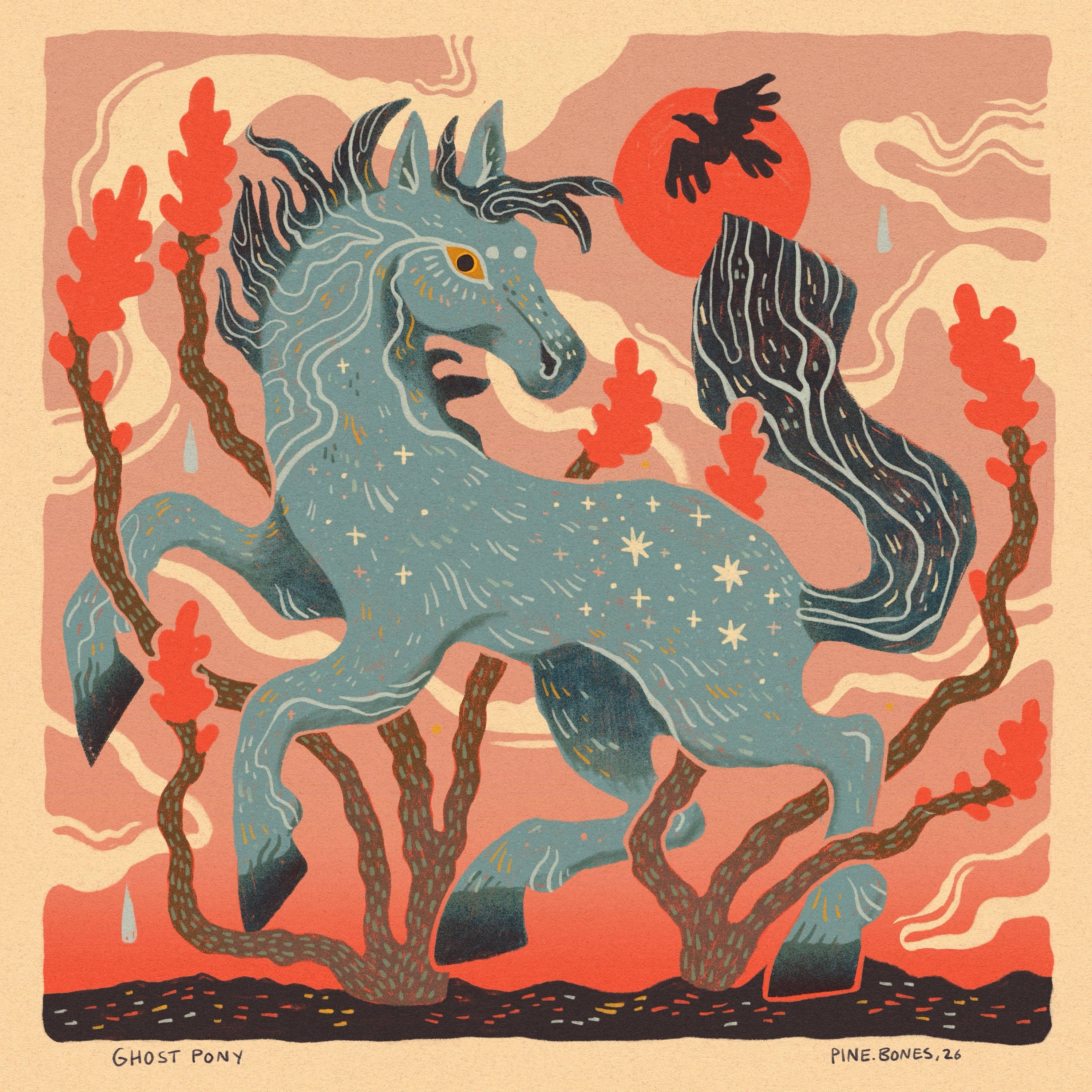 Wild Horse & Ocotillo - 8x8 Nature Wilderness Art Print  