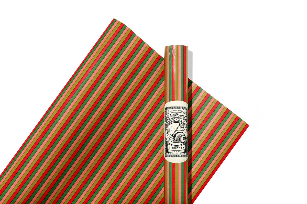 Holiday Multi Stripe Wrapping Paper- Roll of 3 Sheets