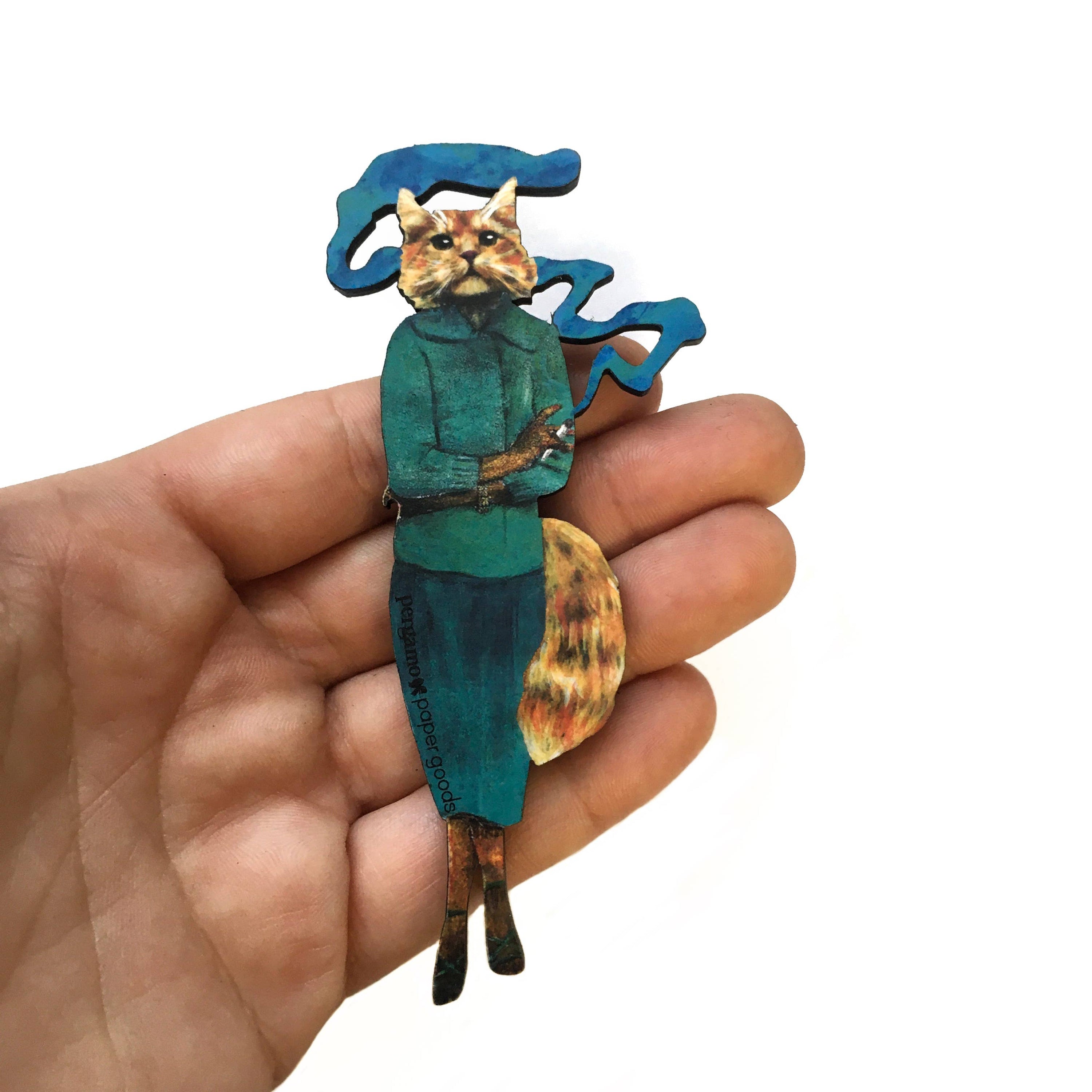 Cannabis Cat Laser Cut Wood Magnet