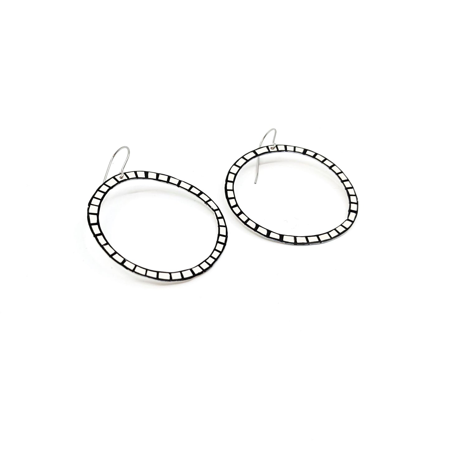 White Circle with Black Lines Earrings