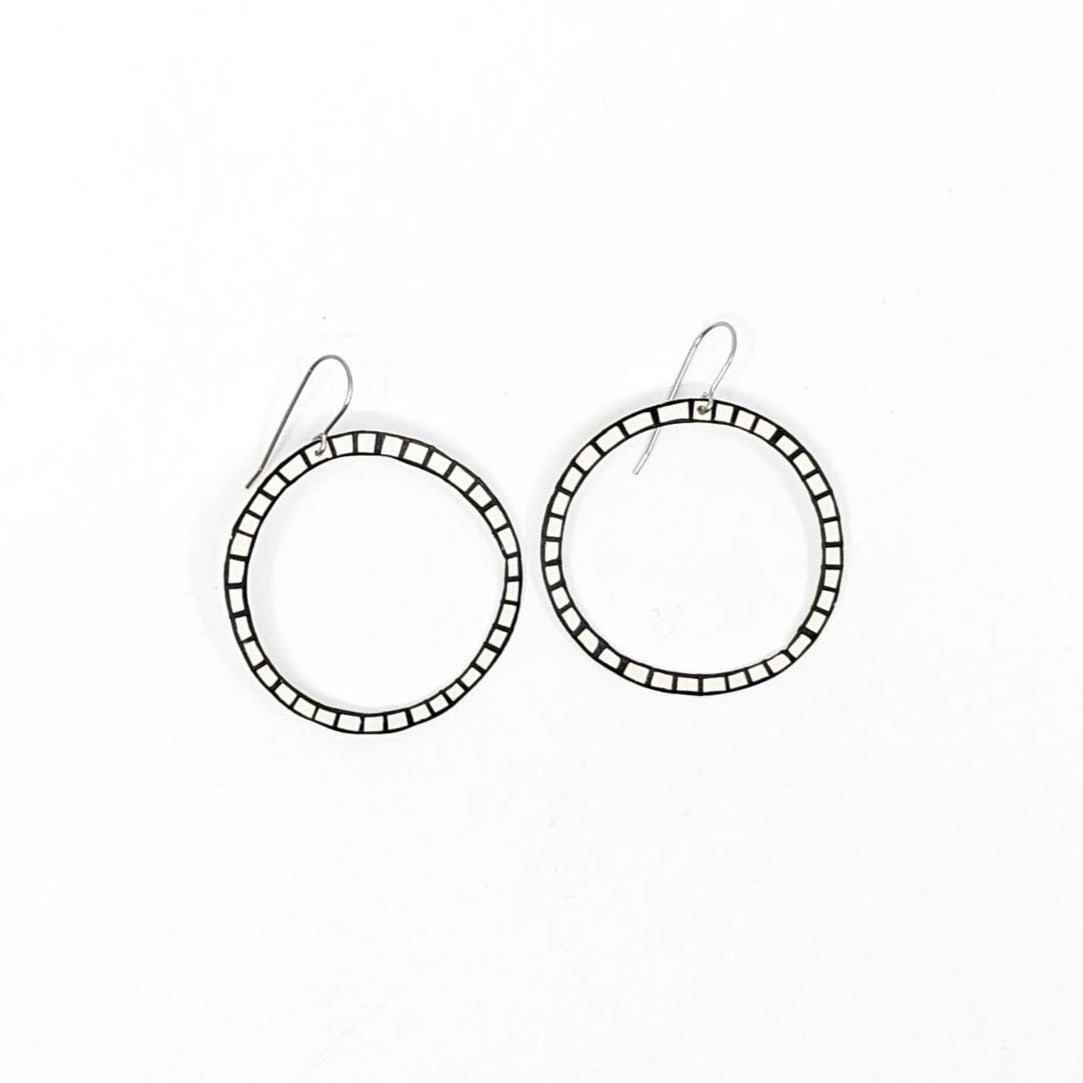 White Circle with Black Lines Earrings