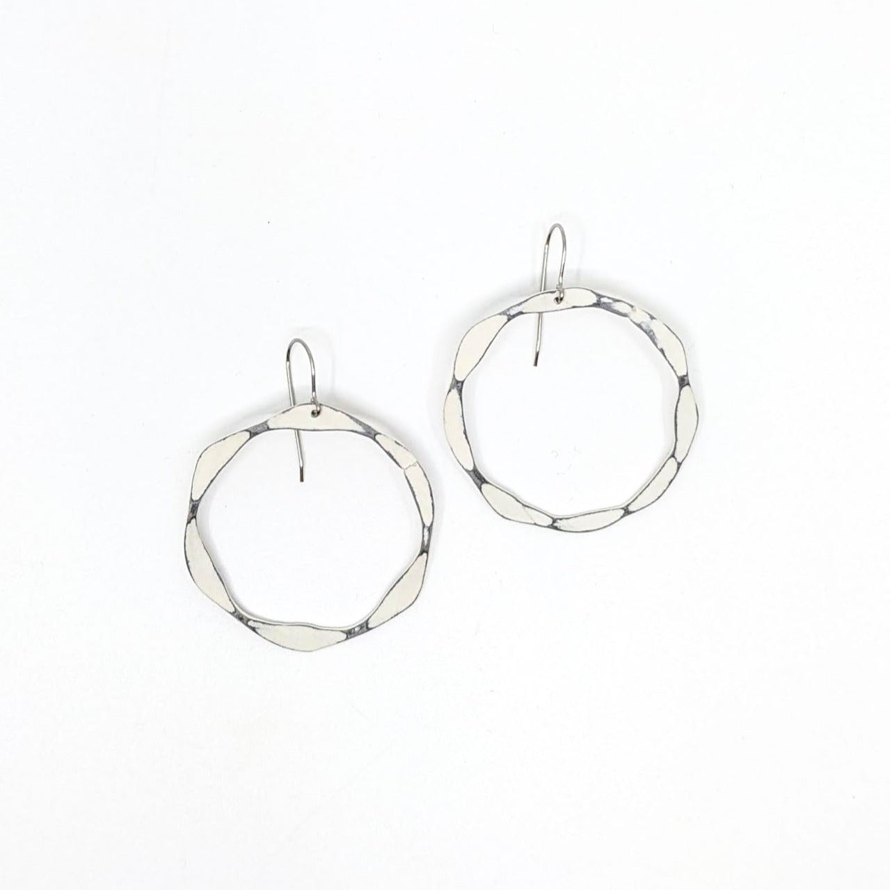 Forged Circle, White Earrings