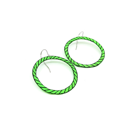 Green Circle with Black Lines Earrings