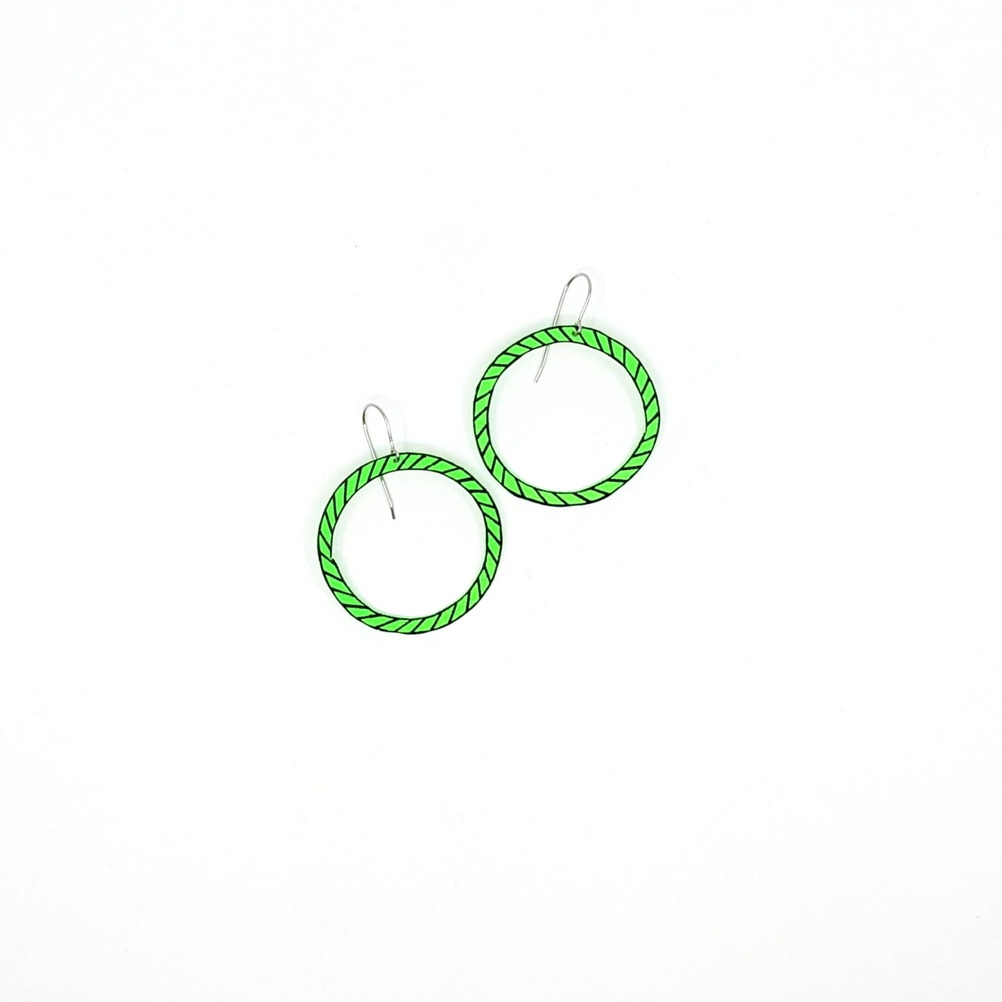 Green Circle with Black Lines Earrings