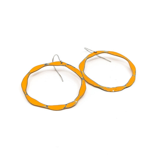 Forged Circle, Orange Earrings