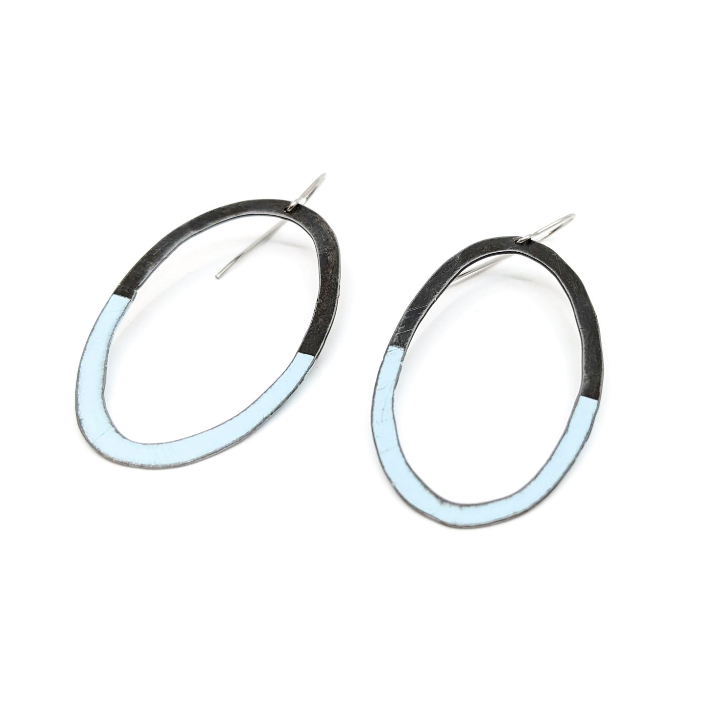 Steel and Light Blue Diamond Oval Earrings