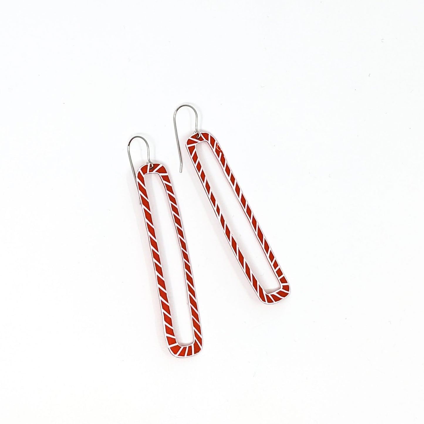 Red Rectangle with White Lines Earrings