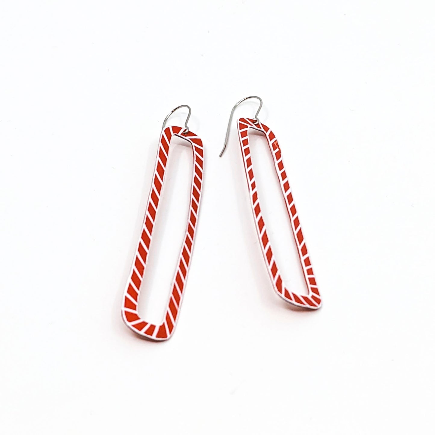 Red Rectangle with White Lines Earrings