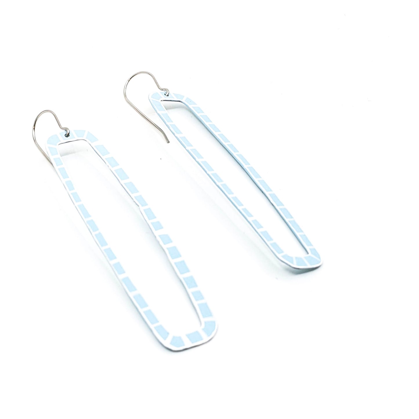 Blue Rectangle with White Lines Earrings