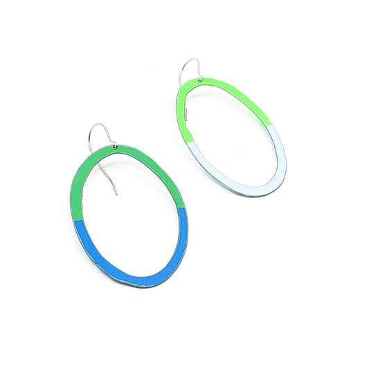 Green and Blue Oval Shaped Earrings