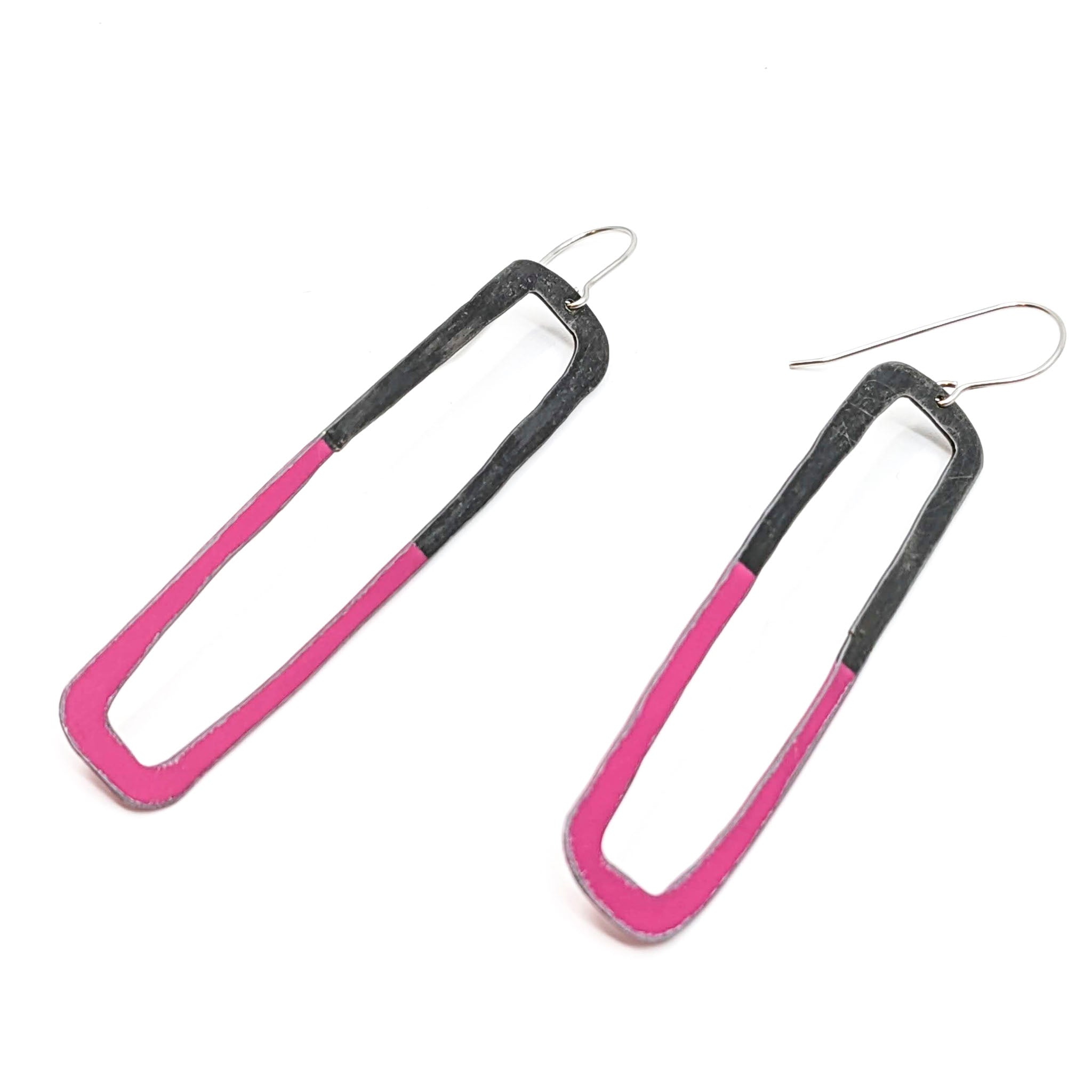 Steel/Fuchsia Rectangle Lines Earrings