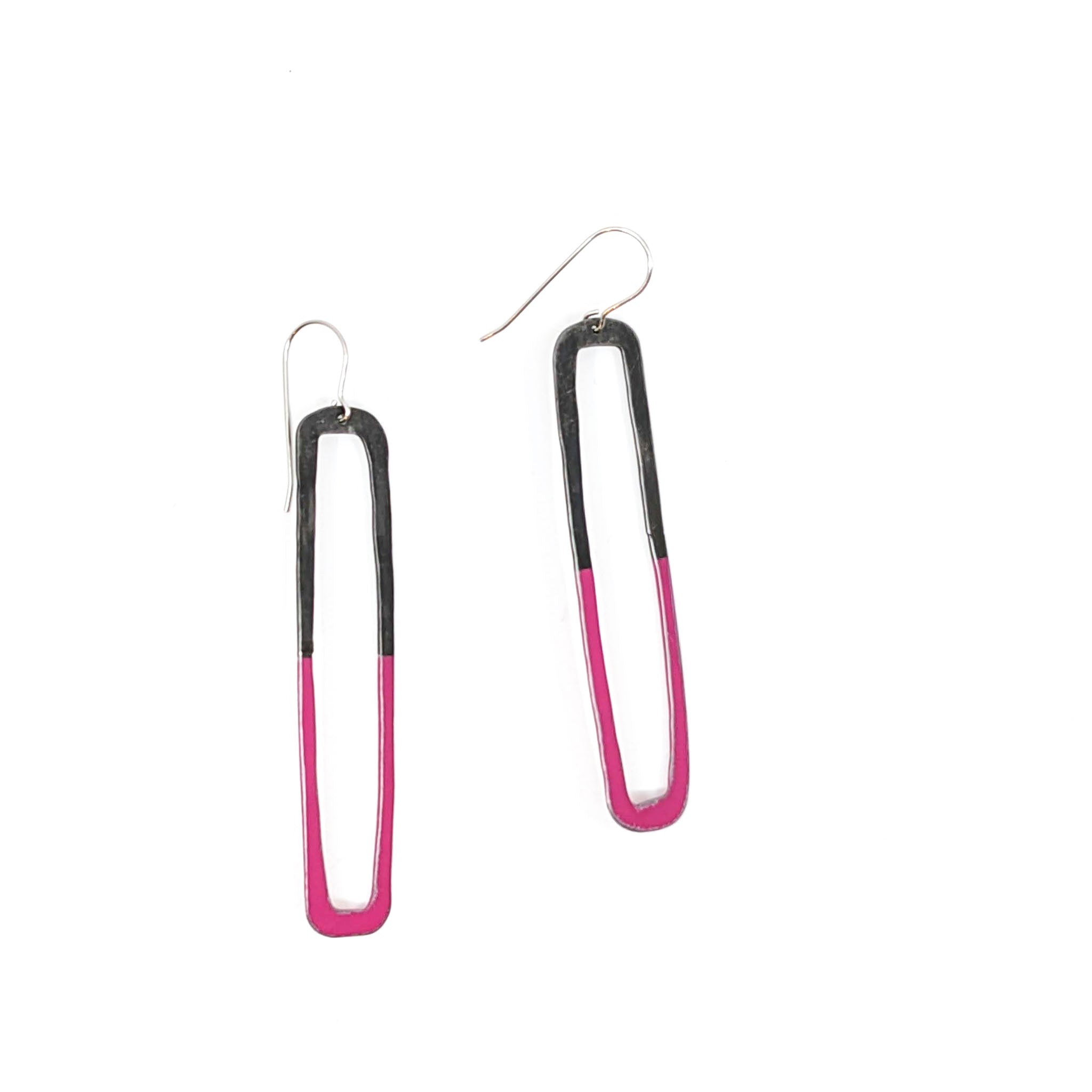 Steel/Fuchsia Rectangle Lines Earrings