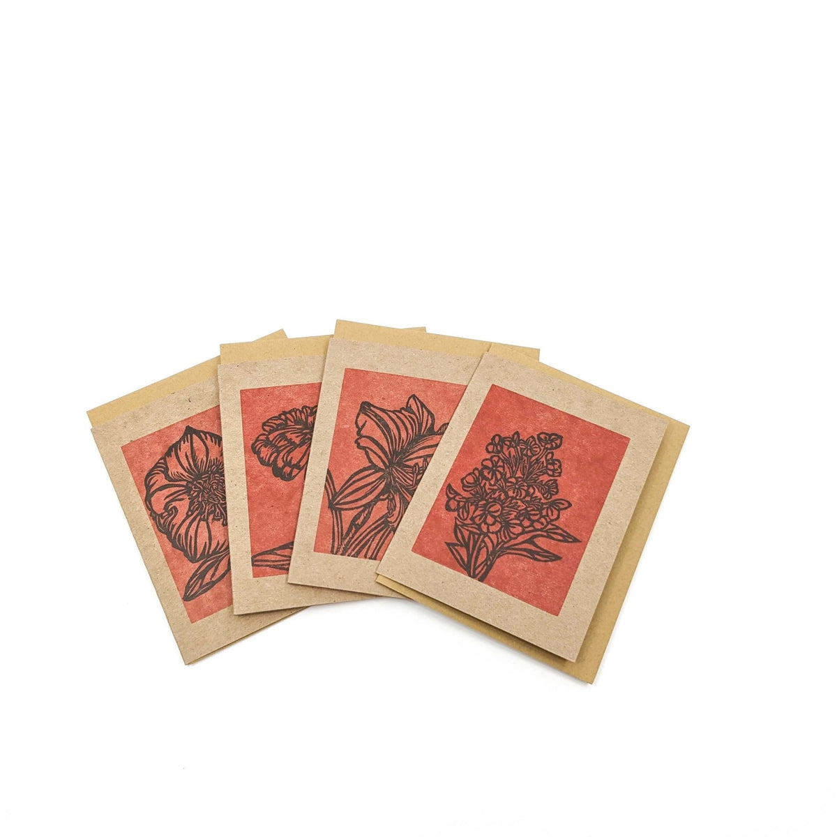 Purple Pumpkin Press - Greeting Card Box Sets (of 4) - Flowers on Red - VISUAL INDEX