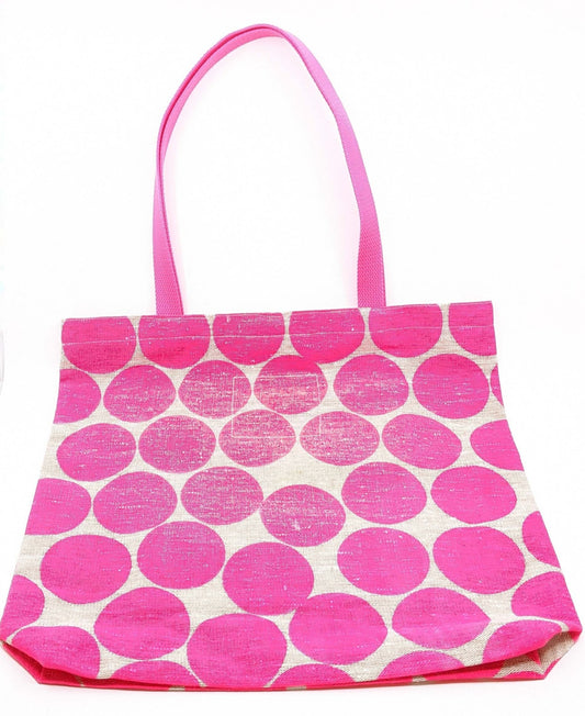 Big Pink Dot Knitters Tote, with inside zippered pocket & snap