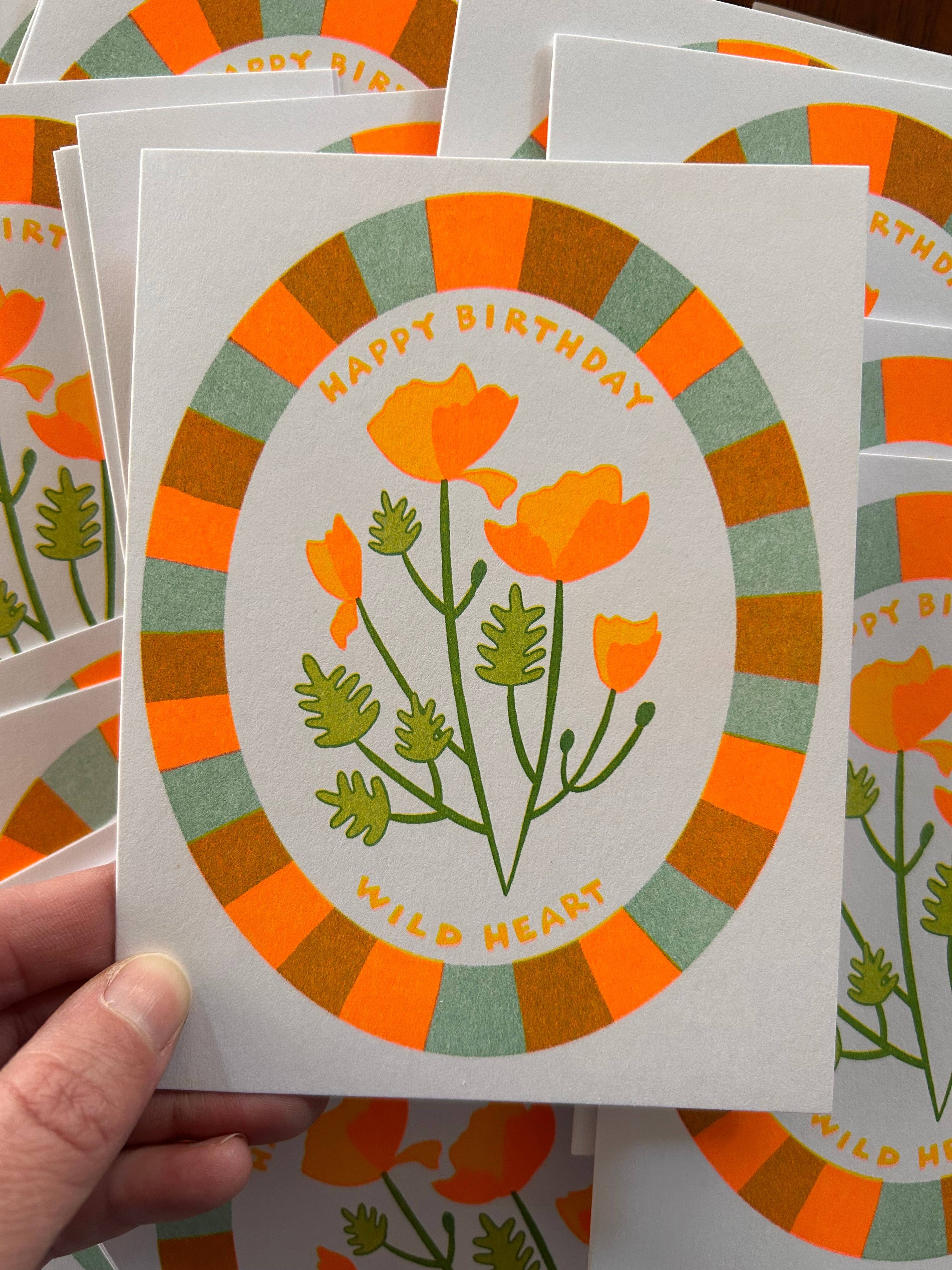 Wild Heart Poppy Birthday - Risograph Greeting Card  
