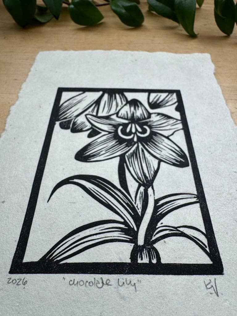 Chocolate Lily Mini Print: Natural White